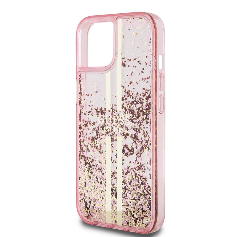 Laptop, Telefoane si Tablete - Telefoane mobile si accesorii - Accesorii Telefoane - Huse telefoane - Husa pentru iPhone 15 Plus / iPhone 14 Plus - Guess Liquid Glitter Auriu Stripes (GUHCP15MLFCSEGP) - Roz - Infinity.ro