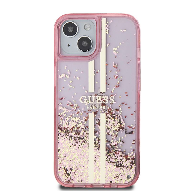 Laptop, Telefoane si Tablete - Telefoane mobile si accesorii - Accesorii Telefoane - Huse telefoane - Husa pentru iPhone 15 Plus / iPhone 14 Plus - Guess Liquid Glitter Auriu Stripes (GUHCP15MLFCSEGP) - Roz - Infinity.ro