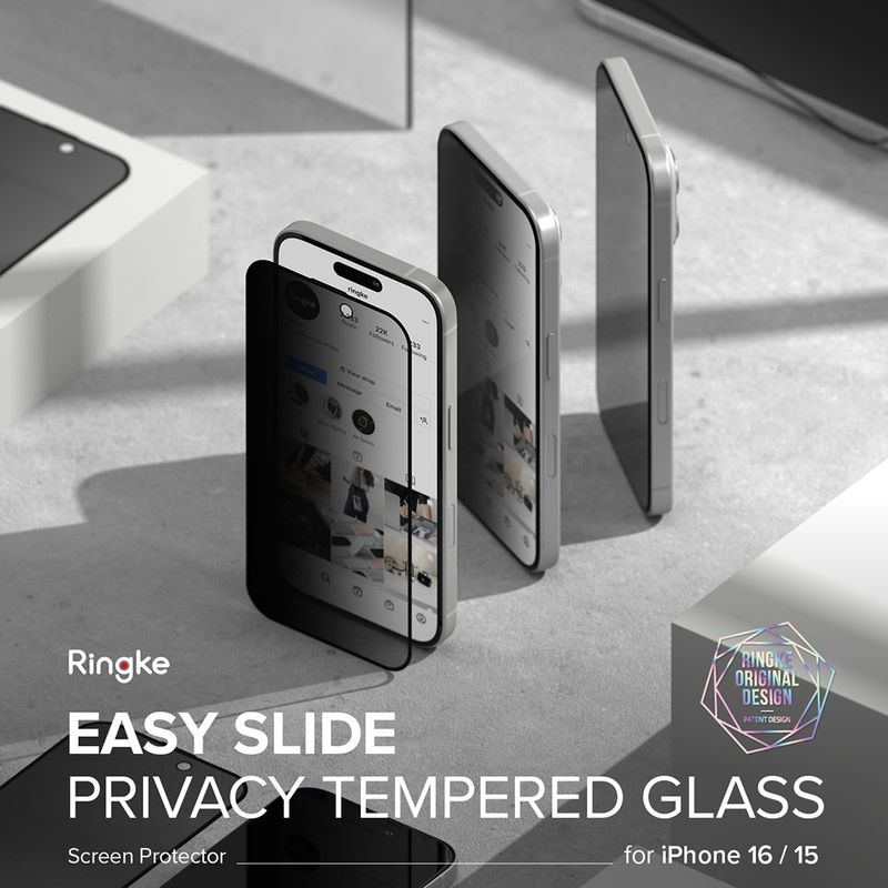 Laptop, Telefoane si Tablete - Telefoane mobile si accesorii - Accesorii Telefoane - Folii protectie telefoane - Folie pentru iPhone 16 Pro (set 2) - Ringke Easy Slide TempeRosu Glass - Privacy - Infinity.ro