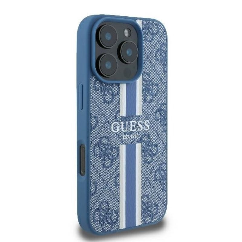 Laptop, Telefoane si Tablete - Telefoane mobile si accesorii - Accesorii Telefoane - Huse telefoane - Husa pentru iPhone 16 Pro - Guess Hardcase 4G Printed Stripes MagSafe (GUHMP16LP4RPSB) - Albastru - Infinity.ro