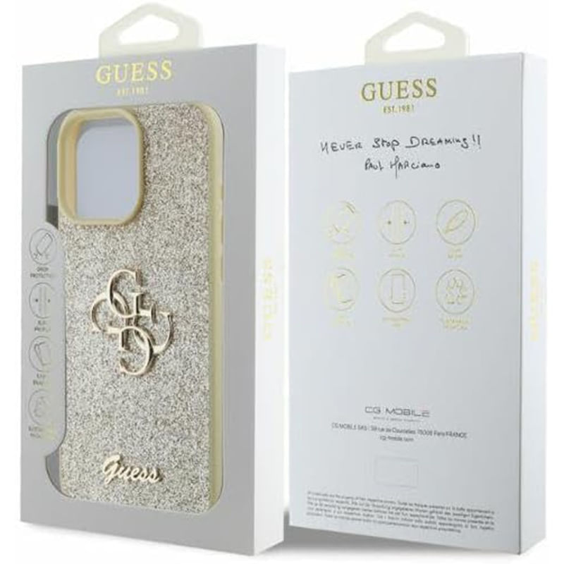 Laptop, Telefoane si Tablete - Telefoane mobile si accesorii - Accesorii Telefoane - Huse telefoane - Husa pentru iPhone 16 Pro Max - Guess Glitter Fixed Big 4G (GUHCP16XHG4SGD) - Auriu - Infinity.ro