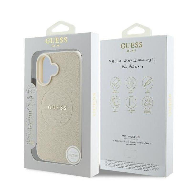 Laptop, Telefoane si Tablete - Telefoane mobile si accesorii - Accesorii Telefoane - Huse telefoane - Husa pentru iPhone 16 - Guess Grained Auriu Ring MagSafe (GUHMP16SPGHSMME) - Bej - Infinity.ro