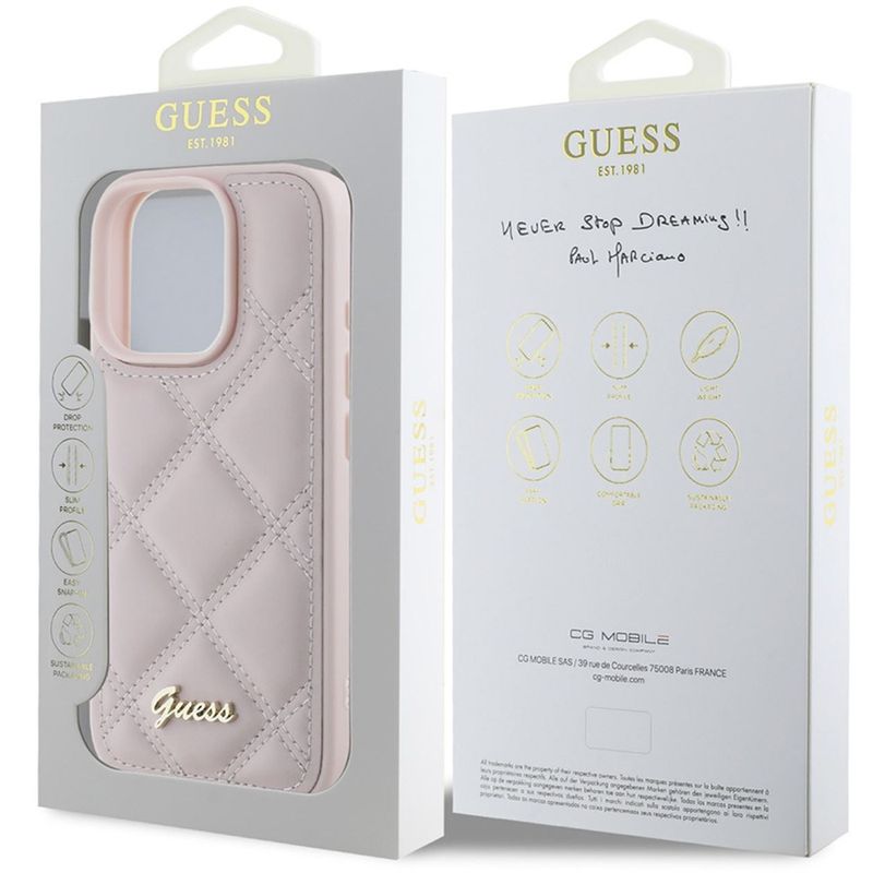 Laptop, Telefoane si Tablete - Telefoane mobile si accesorii - Accesorii Telefoane - Huse telefoane - Husa pentru iPhone 16 Pro - Guess Quilted Metal Logo (GUHCP16LPSQSQSP) - Roz - Infinity.ro