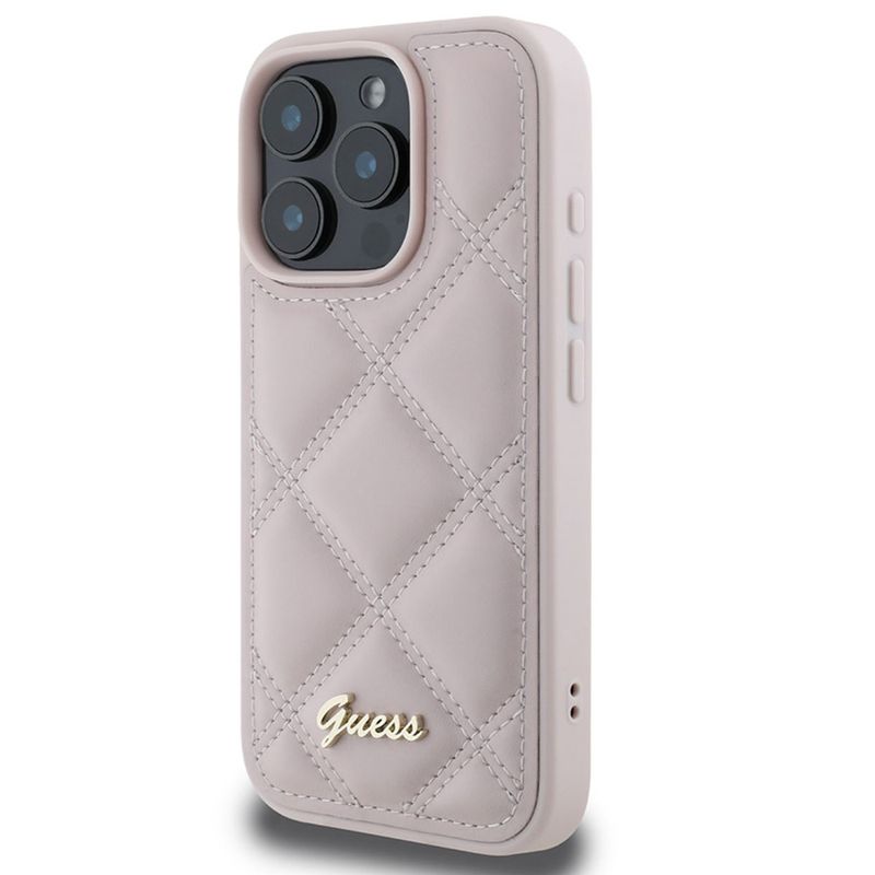 Laptop, Telefoane si Tablete - Telefoane mobile si accesorii - Accesorii Telefoane - Huse telefoane - Husa pentru iPhone 16 Pro - Guess Quilted Metal Logo (GUHCP16LPSQSQSP) - Roz - Infinity.ro