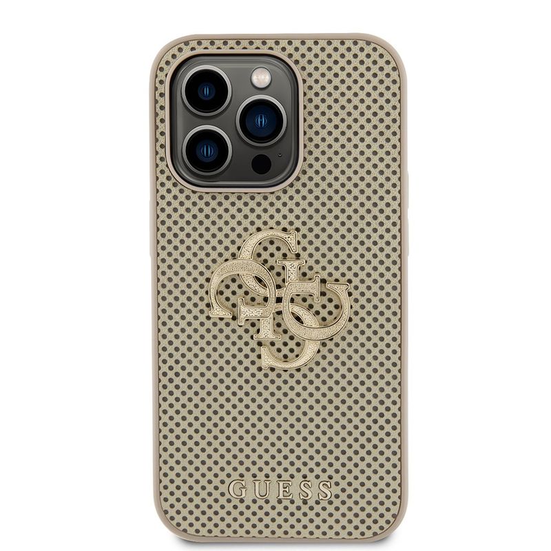 Laptop, Telefoane si Tablete - Telefoane mobile si accesorii - Accesorii Telefoane - Huse telefoane - Husa pentru iPhone 15 Pro - Guess Leather Perpentruated 4G (GUHCP15LPSP4LGD) - Auriu - Infinity.ro