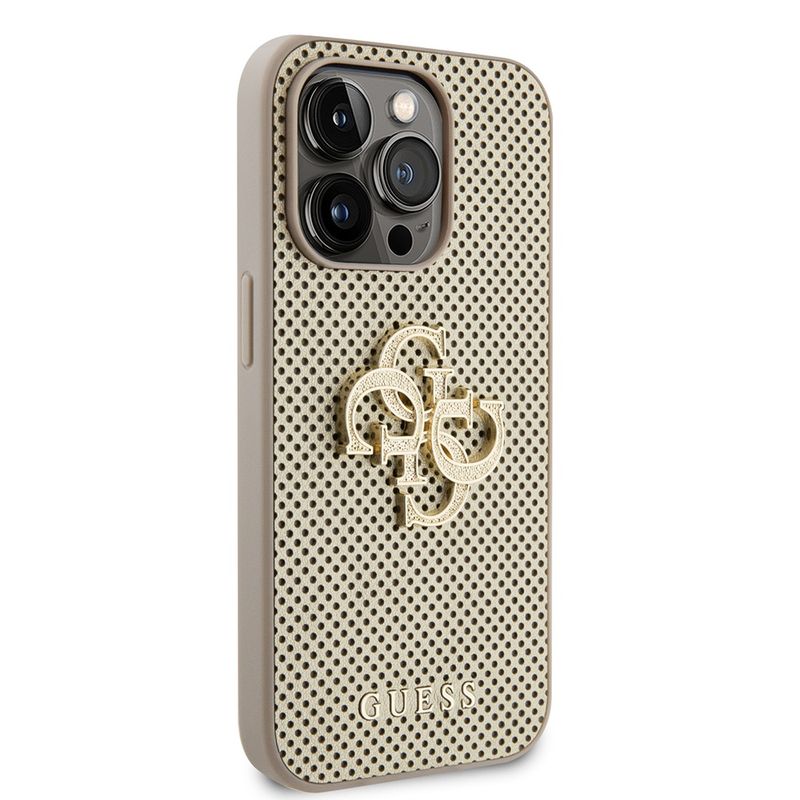 Laptop, Telefoane si Tablete - Telefoane mobile si accesorii - Accesorii Telefoane - Huse telefoane - Husa pentru iPhone 15 Pro - Guess Leather Perpentruated 4G (GUHCP15LPSP4LGD) - Auriu - Infinity.ro