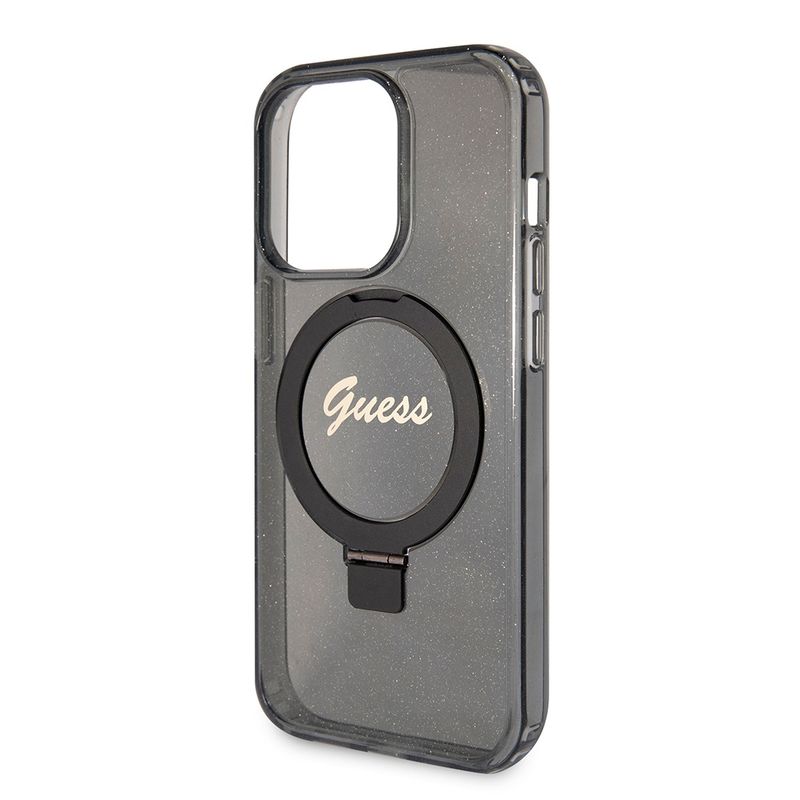 Laptop, Telefoane si Tablete - Telefoane mobile si accesorii - Accesorii Telefoane - Huse telefoane - Husa pentru iPhone 15 Pro - Guess Ring Stand Script Glitter MagSafe (GUHMP15LHRSGSK) - Negru - Infinity.ro