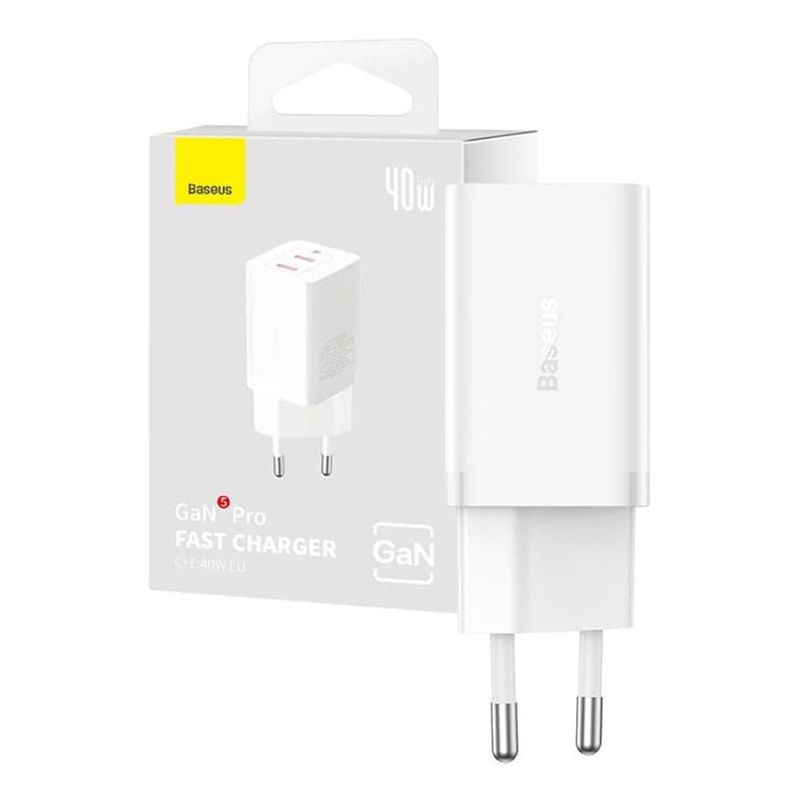 Laptop, Telefoane si Tablete - Telefoane mobile si accesorii - Accesorii Telefoane - Incarcatoare telefoane - Incarcator 2x Type-C, GaN, Fast Charging, 40W - Baseus (CCGP180102) - Alb - Infinity.ro