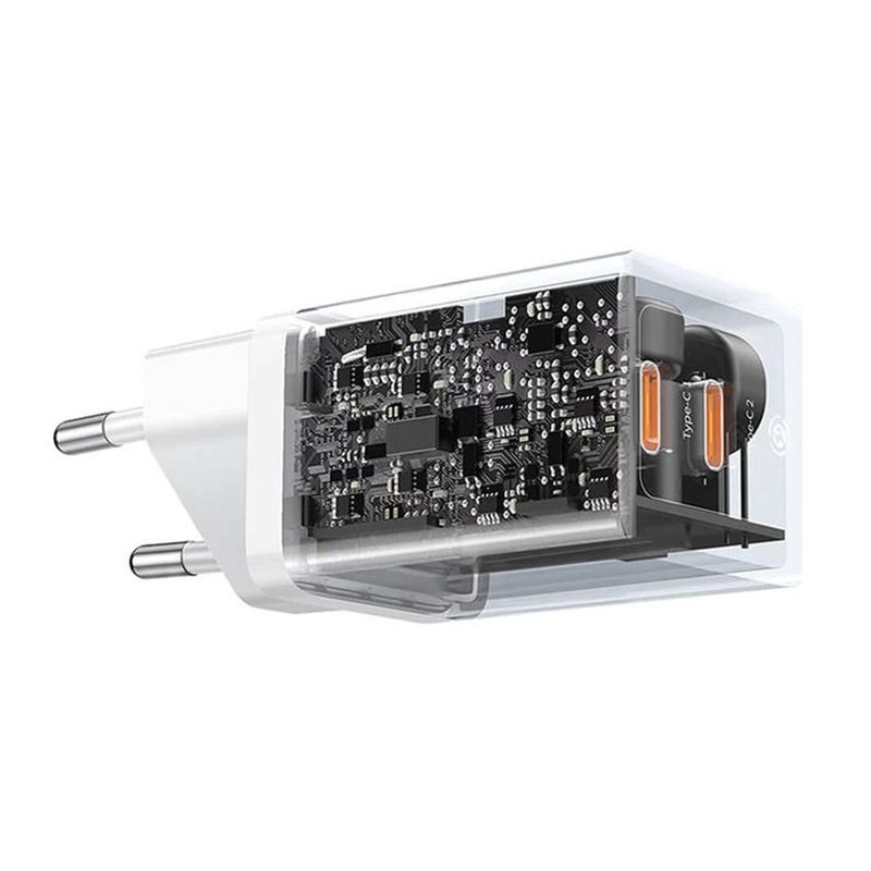Laptop, Telefoane si Tablete - Telefoane mobile si accesorii - Accesorii Telefoane - Incarcatoare telefoane - Incarcator 2x Type-C, GaN, Fast Charging, 40W - Baseus (CCGP180102) - Alb - Infinity.ro