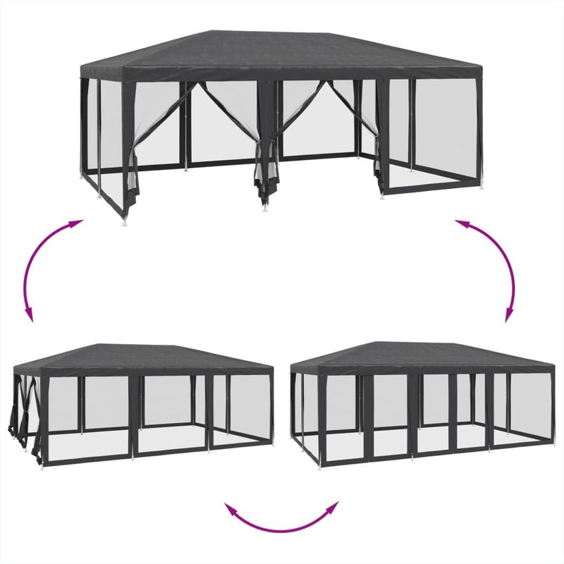 Casa si Gradina - Gradina si terasa - Umbrele si pavilioane - Pavilioane - Cort de petrecere cu 10 pereti din plasa, antracit, 6x4 m, HDPE - Infinity.ro