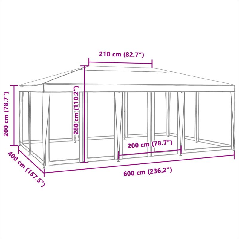 Casa si Gradina - Gradina si terasa - Umbrele si pavilioane - Pavilioane - Cort de petrecere cu 10 pereti din plasa, antracit, 6x4 m, HDPE - Infinity.ro