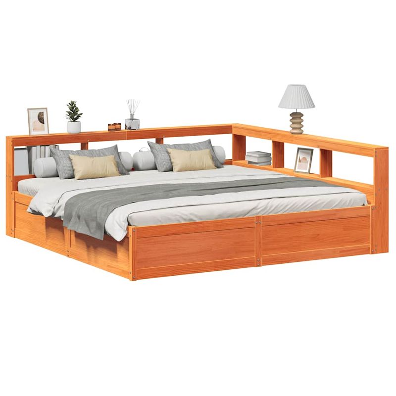 Casa si Gradina - Mobilier - Paturi si accesorii - Paturi - Pat cu biblioteca fara saltea maro 200x200 cm lemn masiv de pin - Infinity.ro
