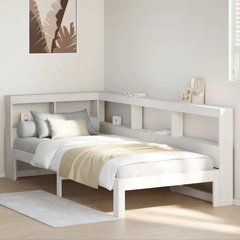 Casa si Gradina - Mobilier - Paturi si accesorii - Paturi - Pat cu biblioteca fara saltea, alb, 90x190 cm, lemn masiv pin - Infinity.ro