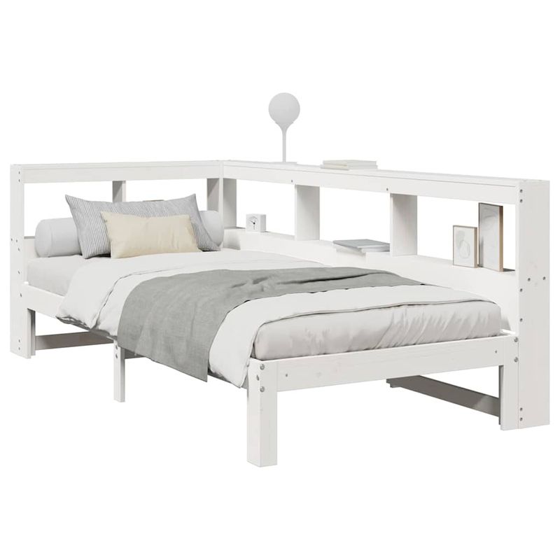 Casa si Gradina - Mobilier - Paturi si accesorii - Paturi - Pat cu biblioteca fara saltea, alb, 90x190 cm, lemn masiv pin - Infinity.ro
