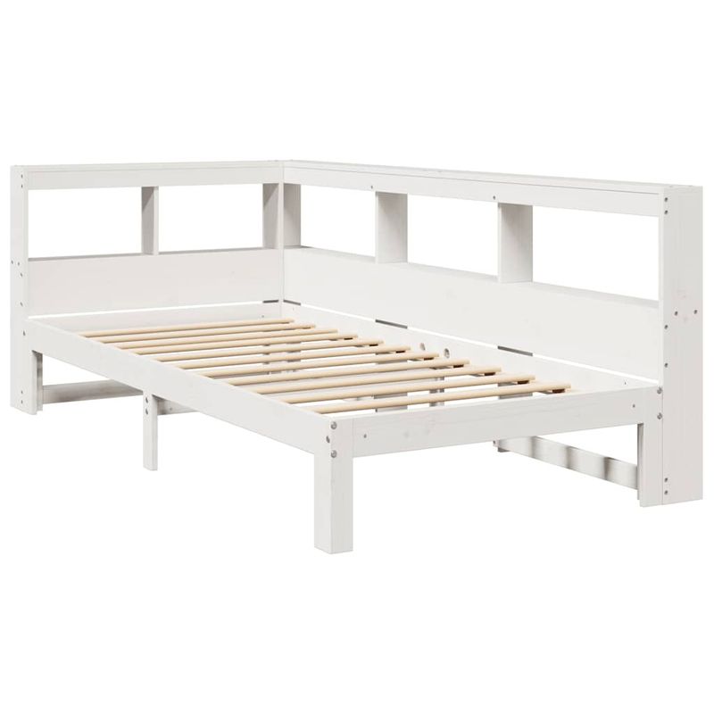 Casa si Gradina - Mobilier - Paturi si accesorii - Paturi - Pat cu biblioteca fara saltea, alb, 90x190 cm, lemn masiv pin - Infinity.ro