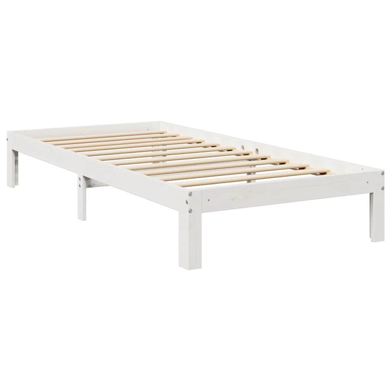 Casa si Gradina - Mobilier - Paturi si accesorii - Paturi - Pat cu biblioteca fara saltea, alb, 90x190 cm, lemn masiv pin - Infinity.ro