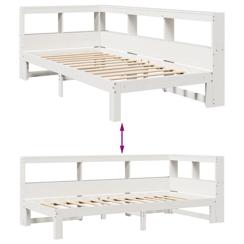 Casa si Gradina - Mobilier - Paturi si accesorii - Paturi - Pat cu biblioteca fara saltea, alb, 90x190 cm, lemn masiv pin - Infinity.ro