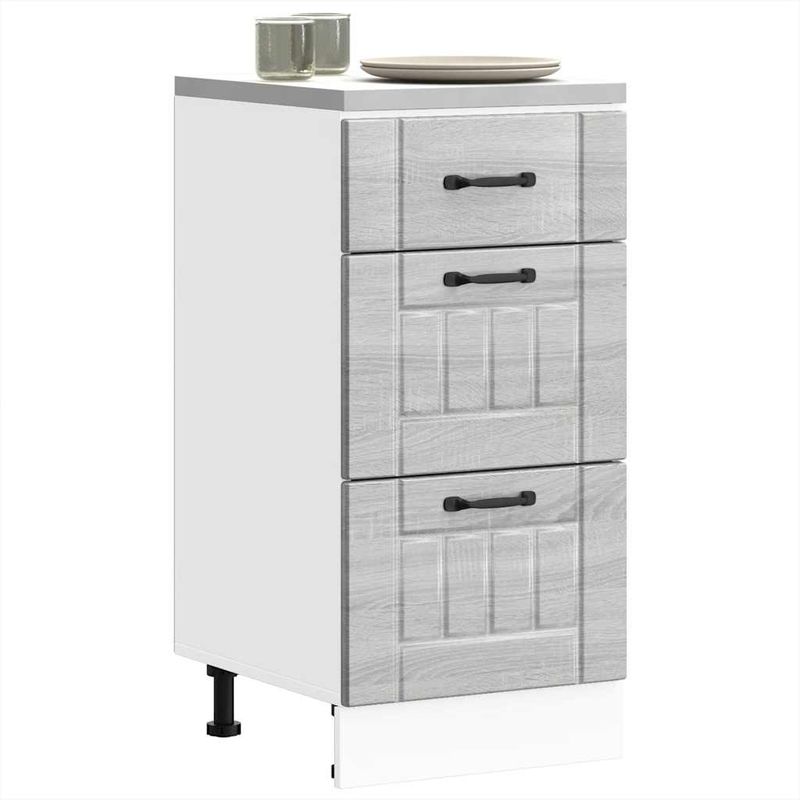 Casa si Gradina - Mobilier - Comode si corpuri - Corpuri bucatarie - Dulap de baza de bucatarie „Lucca” Lemn prelucrat Sonoma gri, model 1x dulap inferior (3 sertare), mărime 40x46x81.5 cm - Infinity.ro