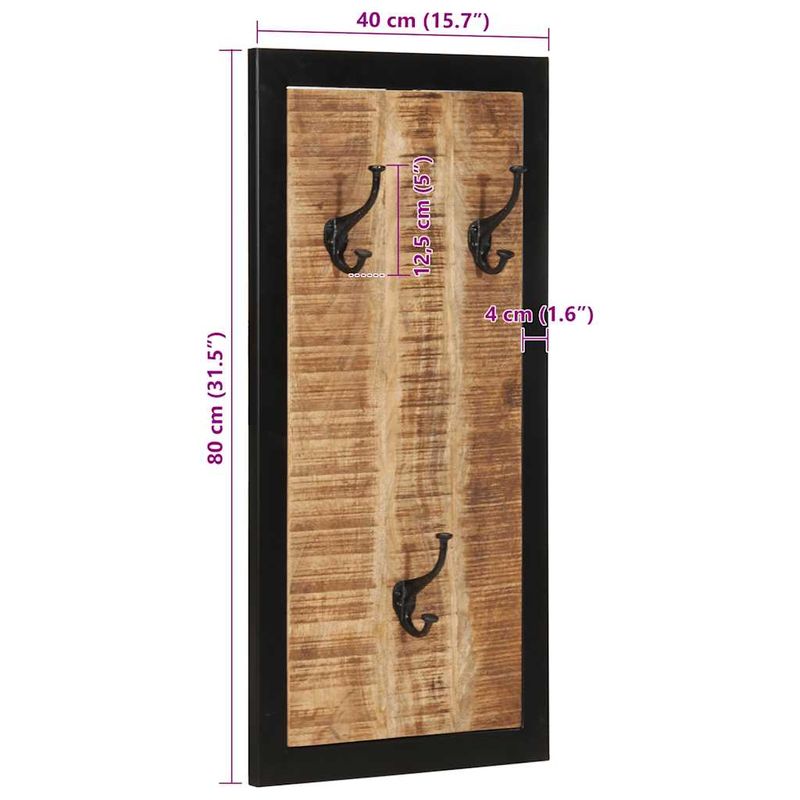 Casa si Gradina - Mobilier - Organizare si depozitare - Cuiere - Cuier pentru haine, 40x2x80 cm, lemn masiv de mango brut - Infinity.ro