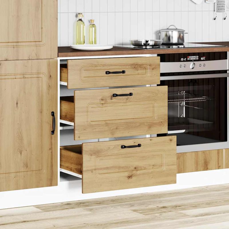 Casa si Gradina - Mobilier - Comode si corpuri - Corpuri bucatarie - Dulap de baza de bucatarie „Kalmar” stejar artizanal lemn, model 1x dulap inferior (3 sertare), mărime 60x46x81.5 cm - Infinity.ro