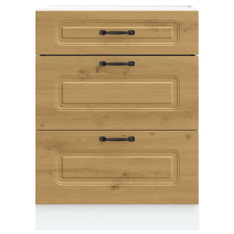 Casa si Gradina - Mobilier - Comode si corpuri - Corpuri bucatarie - Dulap de baza de bucatarie „Kalmar” stejar artizanal lemn, model 1x dulap inferior (3 sertare), mărime 60x46x81.5 cm - Infinity.ro