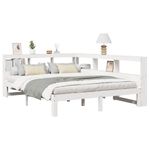 Casa si Gradina - Mobilier - Paturi si accesorii - Paturi - Pat cu biblioteca fara saltea, alb, 150x200 cm, lemn masiv pin - Infinity.ro