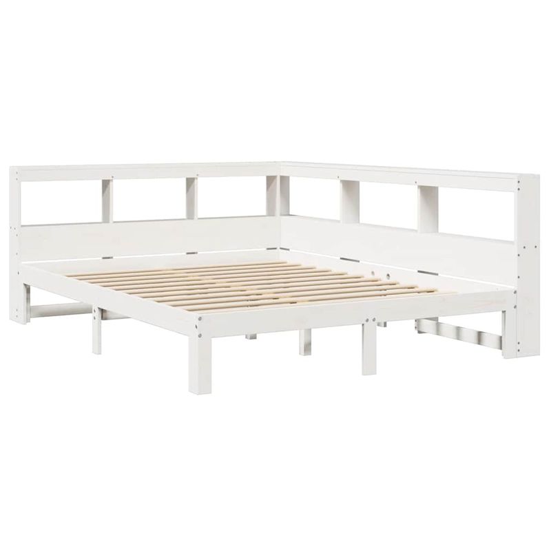 Casa si Gradina - Mobilier - Paturi si accesorii - Paturi - Pat cu biblioteca fara saltea, alb, 150x200 cm, lemn masiv pin - Infinity.ro