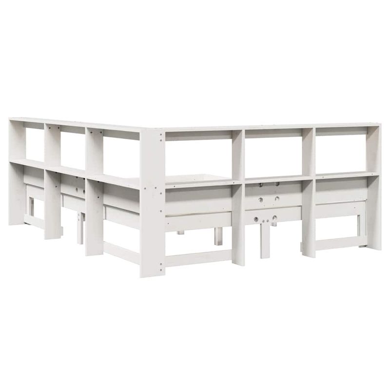 Casa si Gradina - Mobilier - Paturi si accesorii - Paturi - Pat cu biblioteca fara saltea, alb, 150x200 cm, lemn masiv pin - Infinity.ro