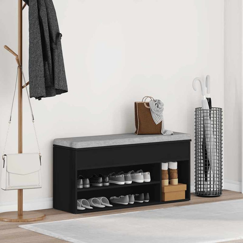 Casa si Gradina - Mobilier - Organizare si depozitare - Organizator incaltaminte - Banca de pantofi neagra 102x30,5x45 cm Lemn prelucrat - Infinity.ro