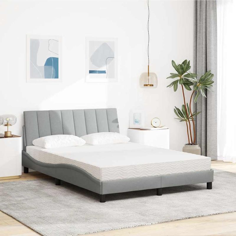 Casa si Gradina - Mobilier - Paturi si accesorii - Paturi - Pat cu saltea, gri deschis, 140x200 cm, material textil - Infinity.ro
