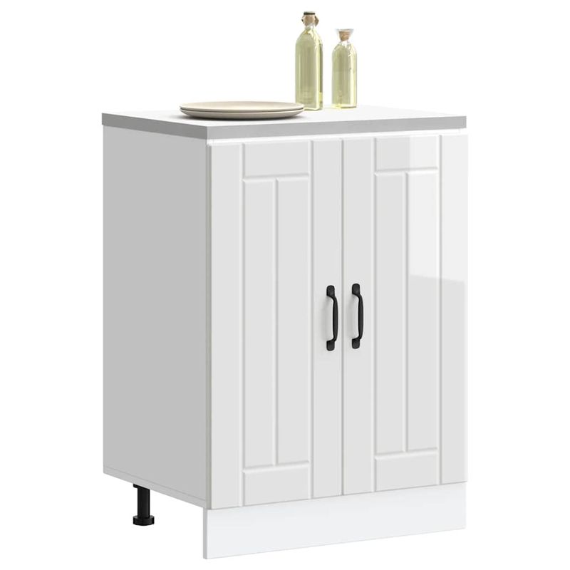 Casa si Gradina - Mobilier - Comode si corpuri - Corpuri bucatarie - Dulap de baza pentru chiuveta „Lucca” Lemn prelucrat alb lucios, alb foarte lucios, mărime 60x46x81.5 cm, model 1x dulap inferior (2 uși) - Infinity.ro