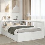 Casa si Gradina - Mobilier - Paturi si accesorii - Paturi - Pat cu biblioteca fara saltea, alb, 140x190 cm, lemn masiv pin - Infinity.ro