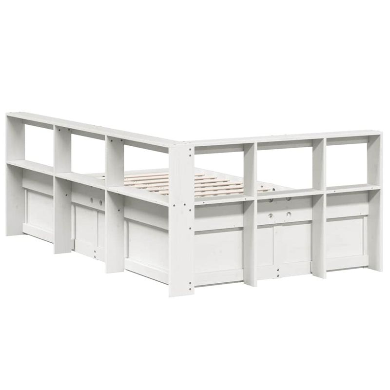 Casa si Gradina - Mobilier - Paturi si accesorii - Paturi - Pat cu biblioteca fara saltea, alb, 140x190 cm, lemn masiv pin - Infinity.ro