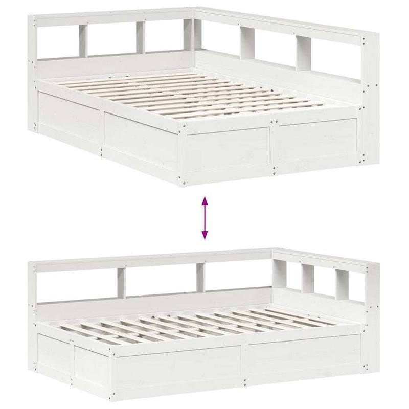 Casa si Gradina - Mobilier - Paturi si accesorii - Paturi - Pat cu biblioteca fara saltea, alb, 140x190 cm, lemn masiv pin - Infinity.ro