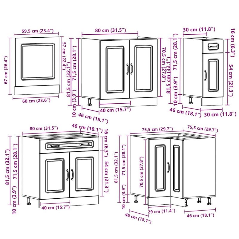 Casa si Gradina - Mobilier - Comode si corpuri - Corpuri bucatarie - Set dulap de bucatarie 11 piese „Kalmar” stejar artizanal lemn - Infinity.ro