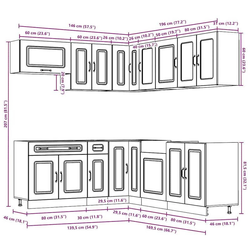 Casa si Gradina - Mobilier - Comode si corpuri - Corpuri bucatarie - Set dulap de bucatarie 11 piese „Kalmar” stejar artizanal lemn - Infinity.ro