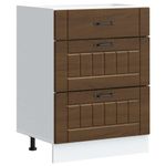Casa si Gradina - Mobilier - Comode si corpuri - Corpuri bucatarie - Dulap de baza de bucatarie „Lucca” din lemn de stejar maro, mărime 60x46x81.5 cm, model 1x dulap inferior (3 sertare) - Infinity.ro