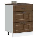 Casa si Gradina - Mobilier - Comode si corpuri - Corpuri bucatarie - Dulap de baza de bucatarie „Lucca” din lemn de stejar maro, mărime 60x46x81.5 cm, model 1x dulap inferior (3 sertare) - Infinity.ro