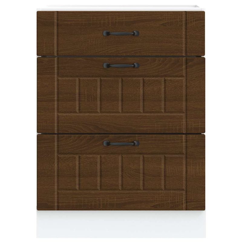 Casa si Gradina - Mobilier - Comode si corpuri - Corpuri bucatarie - Dulap de baza de bucatarie „Lucca” din lemn de stejar maro, mărime 60x46x81.5 cm, model 1x dulap inferior (3 sertare) - Infinity.ro