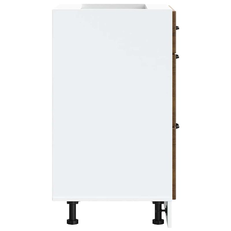Casa si Gradina - Mobilier - Comode si corpuri - Corpuri bucatarie - Dulap de baza de bucatarie „Lucca” din lemn de stejar maro, mărime 60x46x81.5 cm, model 1x dulap inferior (3 sertare) - Infinity.ro