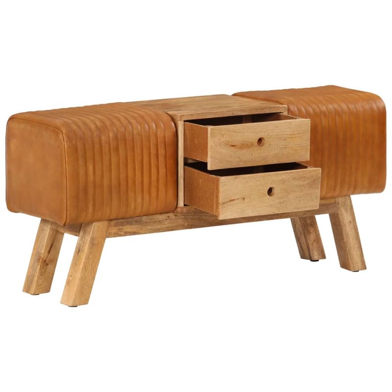 Casa si Gradina - Mobilier - Canapele si coltare - Banchete - Banca Bok maro, 107 cm, piele naturala capra / lemn masiv mango - Infinity.ro