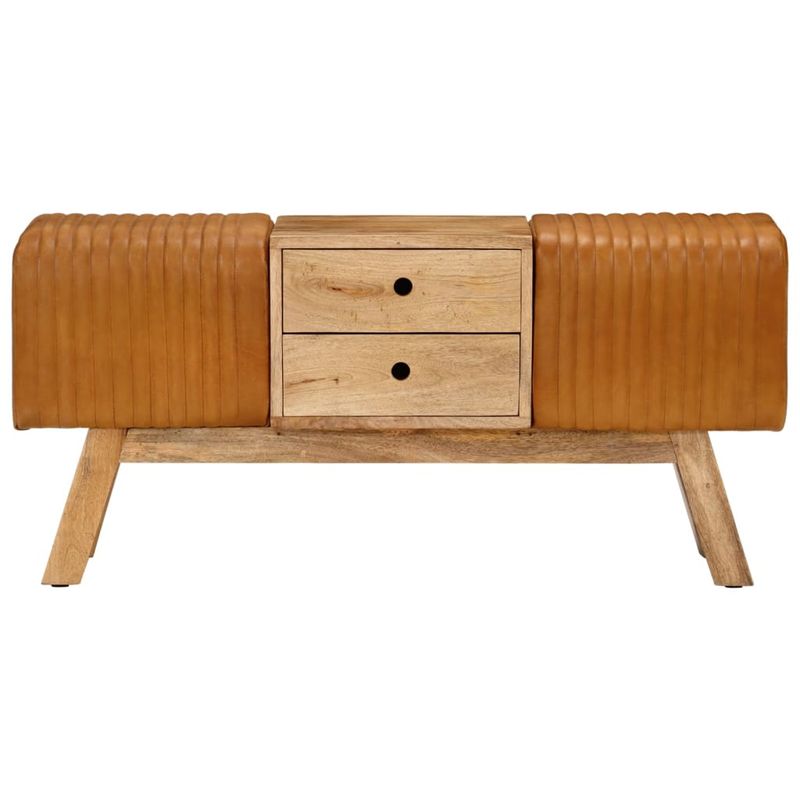 Casa si Gradina - Mobilier - Canapele si coltare - Banchete - Banca Bok maro, 107 cm, piele naturala capra / lemn masiv mango - Infinity.ro