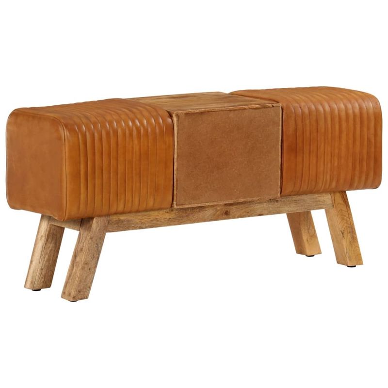 Casa si Gradina - Mobilier - Canapele si coltare - Banchete - Banca Bok maro, 107 cm, piele naturala capra / lemn masiv mango - Infinity.ro