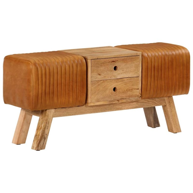 Casa si Gradina - Mobilier - Canapele si coltare - Banchete - Banca Bok maro, 107 cm, piele naturala capra / lemn masiv mango - Infinity.ro