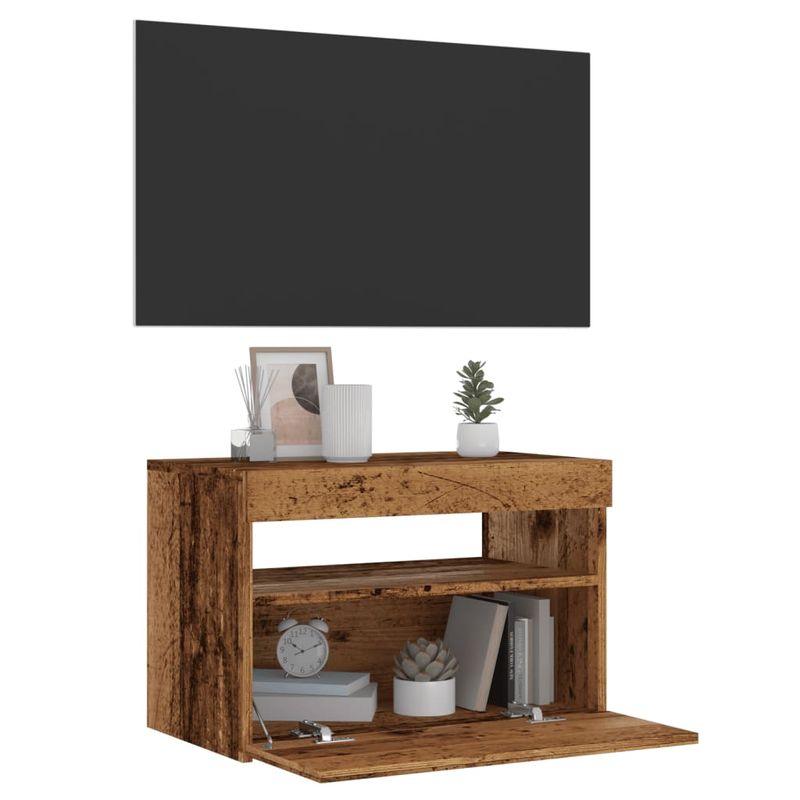 Casa si Gradina - Mobilier - Comode si corpuri - Comode - Dulap TV cu lumini LED lemn vechi 60x35x40 cm lemn prelucrat - Infinity.ro