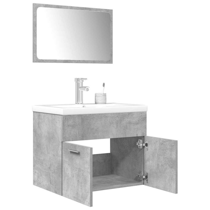 Casa si Gradina - Mobilier - Seturi de mobilier - Seturi baie - Set mobilier de baie, 3 piese, gri beton, lemn compozit - Infinity.ro