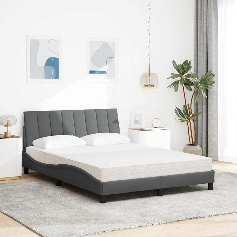 Casa si Gradina - Mobilier - Paturi si accesorii - Paturi - Pat cu saltea, gri inchis, 120x200 cm, textil - Infinity.ro