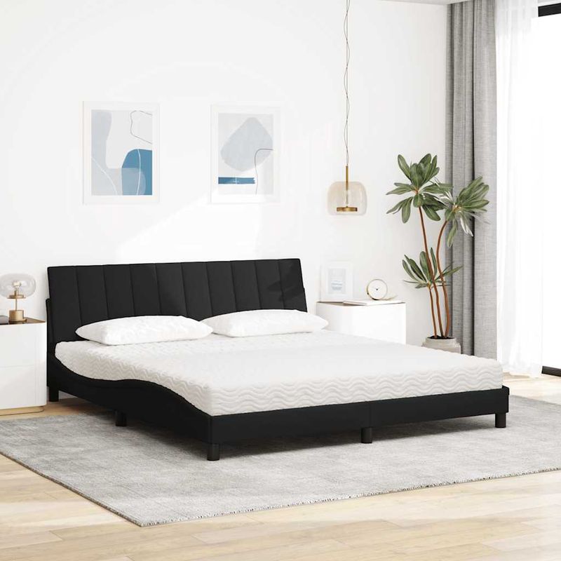 Casa si Gradina - Mobilier - Paturi si accesorii - Paturi - Pat cu saltea, negru, 180x200 cm, catifea - Infinity.ro