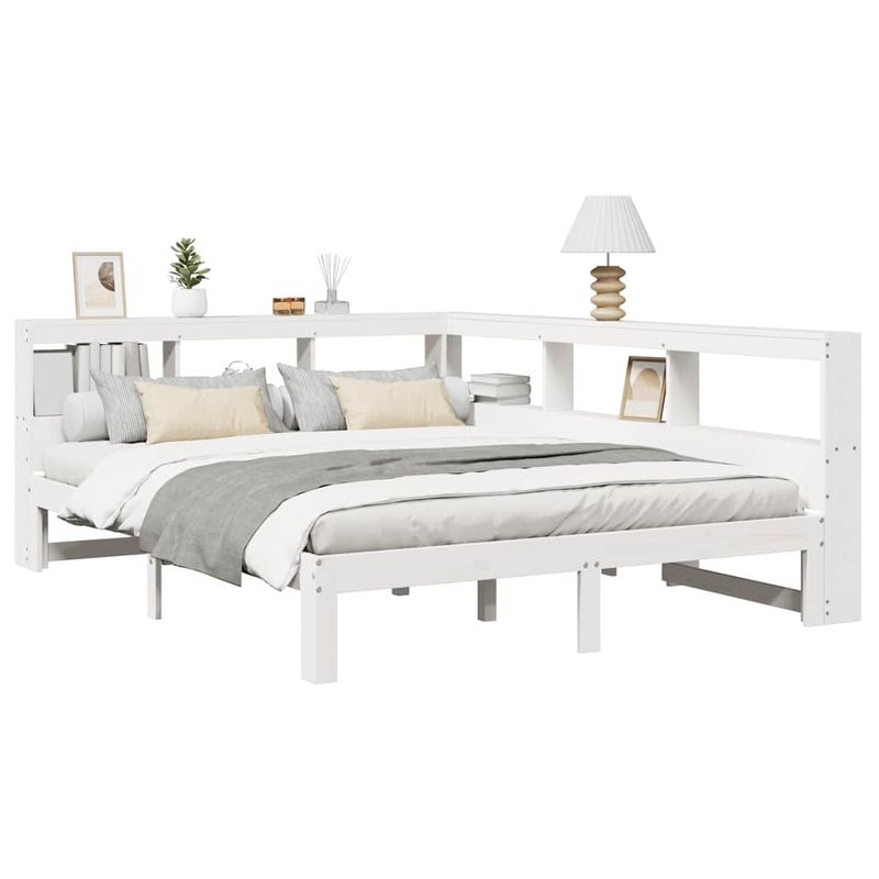 Casa si Gradina - Mobilier - Paturi si accesorii - Paturi - Pat cu biblioteca fara saltea, alb, 140x200 cm, lemn masiv pin - Infinity.ro