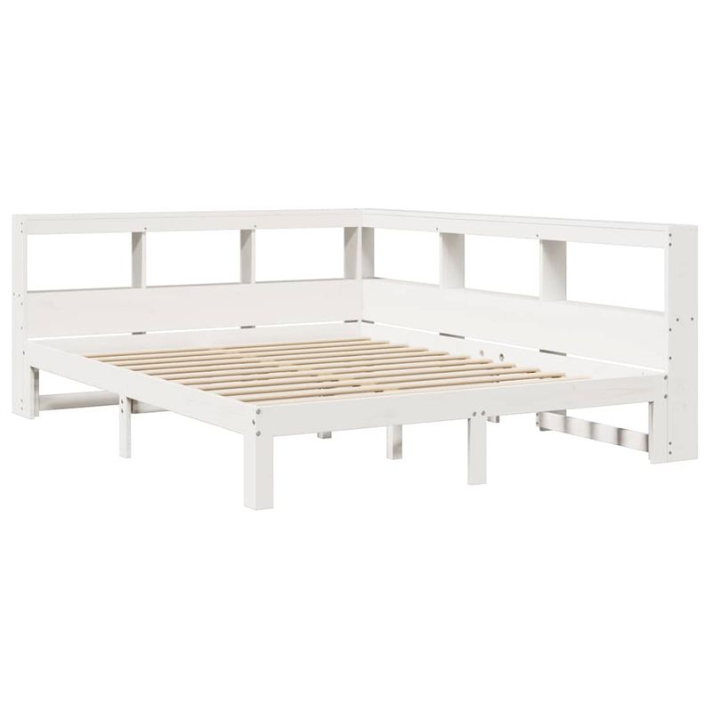 Casa si Gradina - Mobilier - Paturi si accesorii - Paturi - Pat cu biblioteca fara saltea, alb, 140x200 cm, lemn masiv pin - Infinity.ro